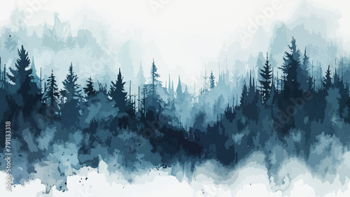 Wald Bäume Wasserfarben Tannen Panorama Landschaft Natur Plakativ