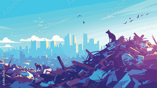 City landfill flat vector illustration. Polluted ar