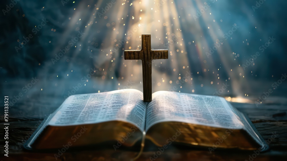 Holy bible with cross background concept for prayer and religion Holy bible with cross background concept for prayer and religion