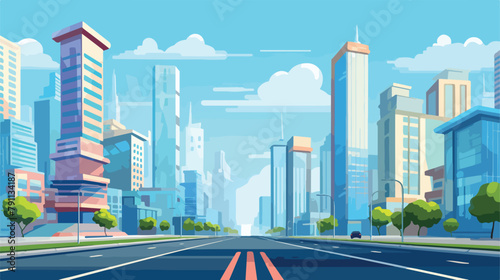 City street vector illustration. Cartoon 3d modern