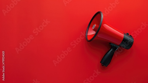 Red megaphone on vivid red background, indicating announcement or alert