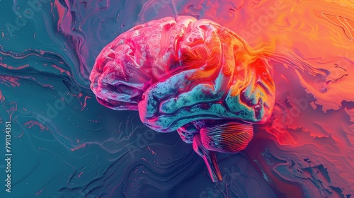 Colorful background with a digital depiction of a brain photo