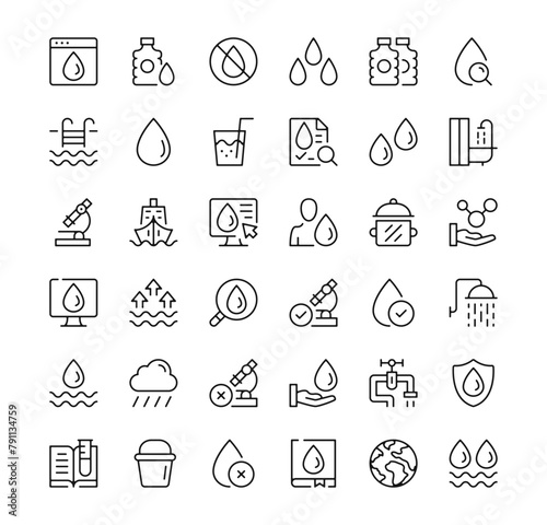 Water icons set. Vector line icons. Black outline stroke symbols