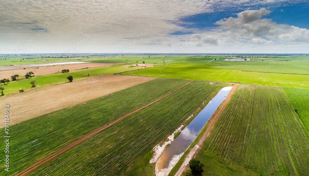 Aerial View of Farm Field with Water Runoff 