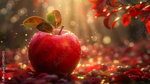 red apple in the rain garden