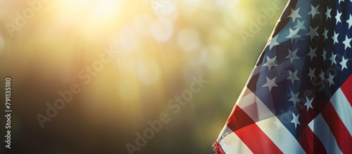 The American flag flying at a national veterans' memorial, representing respect and remembrance for military service. , natural light, soft shadows, with copy space, blurred backgr © Катерина Євтехова