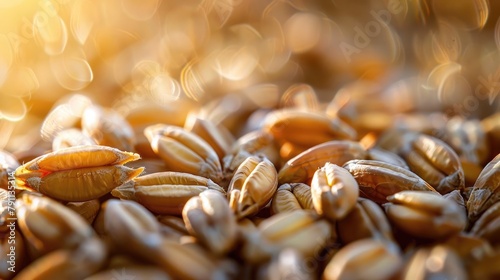 Close up Macro Photograph of Grains and Cereal Seeds in Autumn Season photo