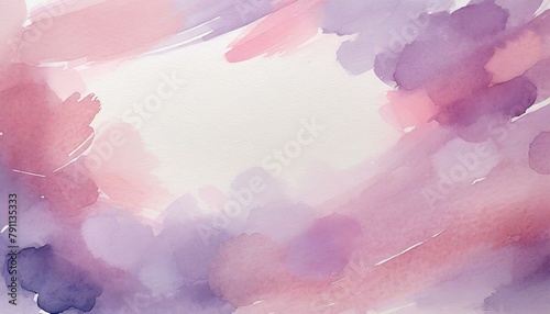blush pink and lilac swashes watercolor paint abstract border frame for design layout  photo