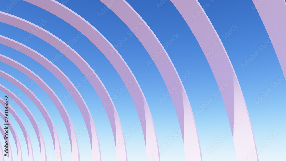 3D illustration of pink round arches in day light with sun shadows 3D illustration of pink round arches in day light with sun shadows