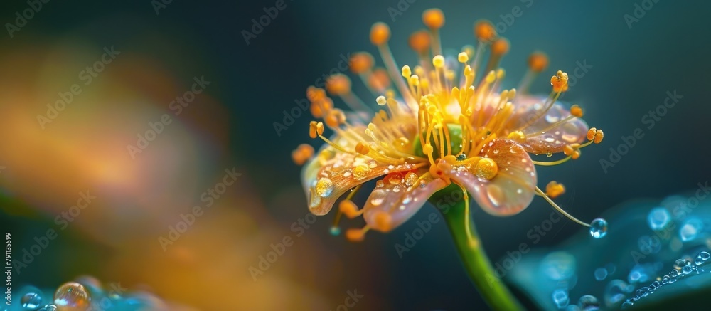 Captivating Macro Closeup of Vibrant Flower Bloom with Dazzling Water Droplets