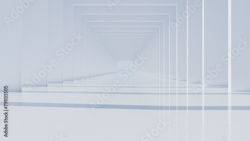 3D illustration square archway in day light with sun shadow with refraction