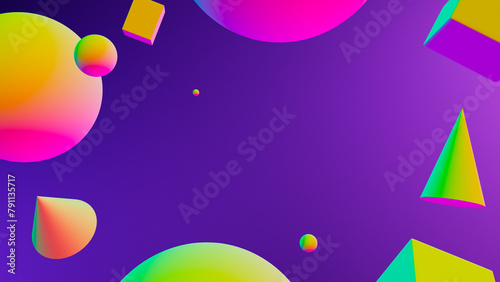 3D illustration of primitives objects with holographic gradient materials © kerenby