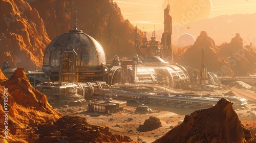 A futuristic city on Mars with a large glass dome.