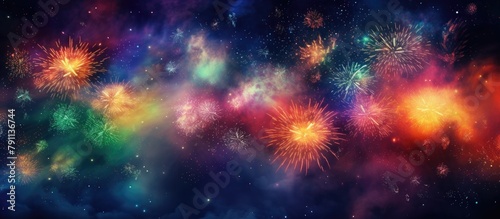 Colorful fireworks in the dark night sky