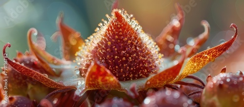 Vividly Colored Macro Photograph of a Vibrant Stolon Seed Pod with Intricate Natural Textures and Patterns