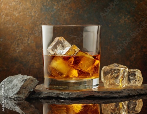 vaso de whiskey con hielo.