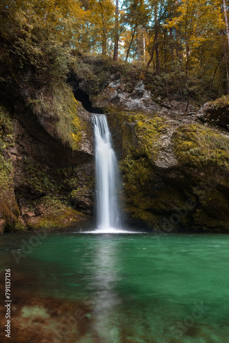 Fototapeta Naklejka Na Ścianę i Meble -  Secluded Waterfall Near Nomenj, Slovenia