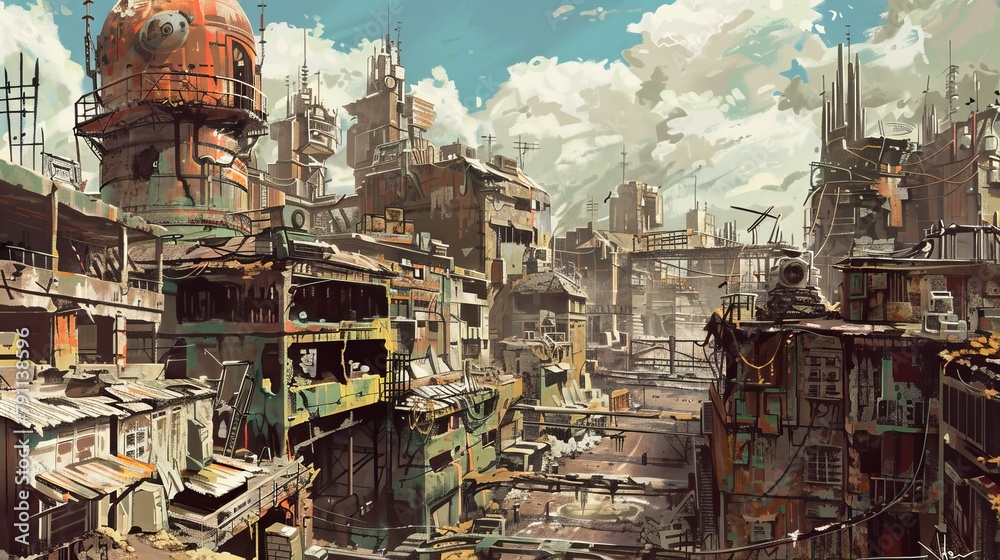 Architectural drawing of a post-apocalyptic cityscape  AI generated illustration