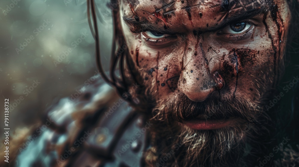 Battle scars on a warriors face AI generated illustration Battle scars on a warriors face AI generated illustration