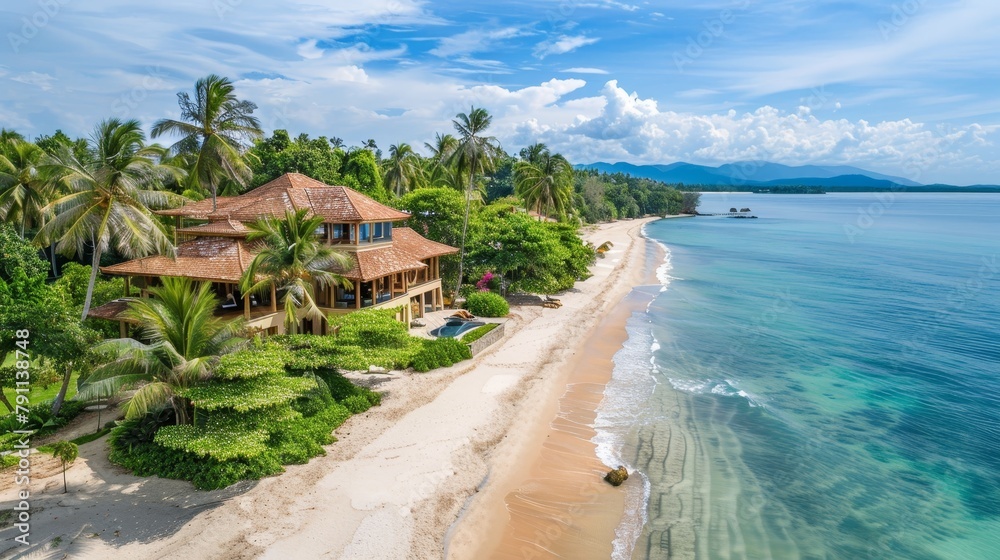 Beachfront villas with private access AI generated illustration Beachfront villas with private access AI generated illustration