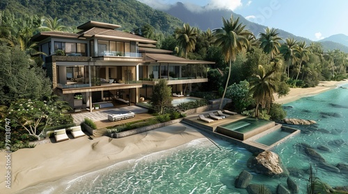 Beachfront villas with private access AI generated illustration