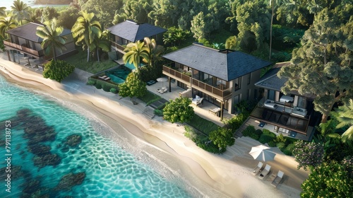 Beachfront villas with private access  AI generated illustration