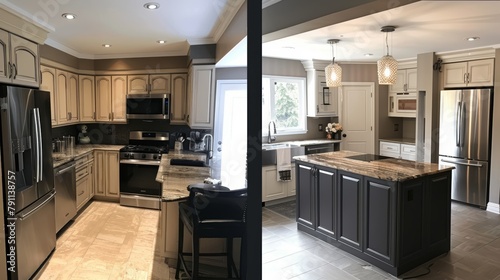 Before and after of a renovated kitchen  AI generated illustration photo