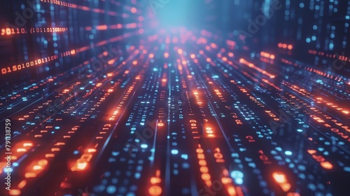 Binary code flowing through digital pathways  AI generated illustration