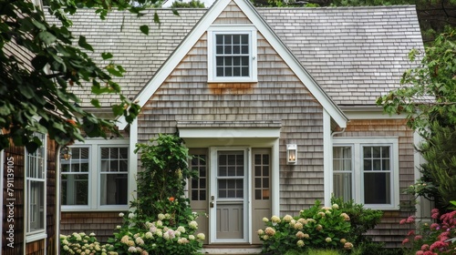 Cape Cod cottages with shingle siding AI generated illustration