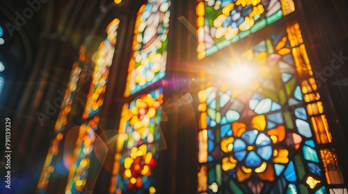 Close-up of stained glass windows in a church AI generated illustration