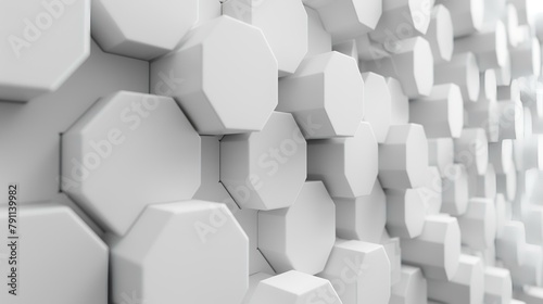 Abstract white hexagon background, 3d render illustration with selective focus