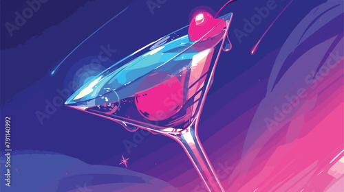 Cocktail party illustration. With drink glass and n photo