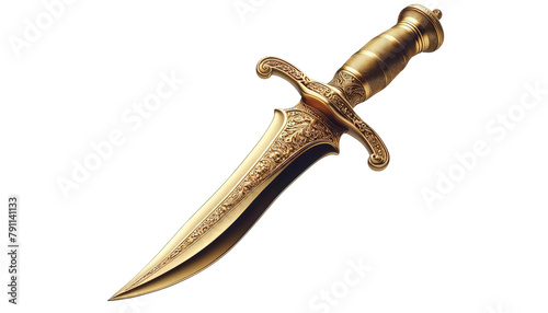 A gold knife with a gold handle and a gold blade