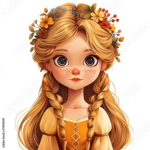 beautiful girl with long hair, Picture in hand drawing cartoon style, for t-shirt wear fashion print design, greeting card, postcard. hairdressing salon. party invitation
