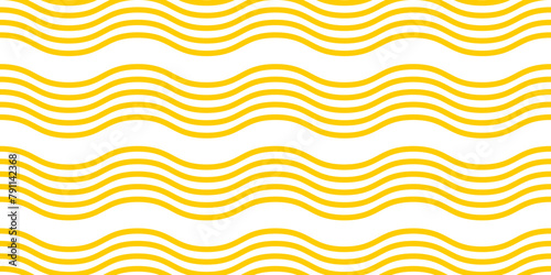 Wavy yellow horizontal lines. Ramen pattern. Pasta, tagliatelle or capellini background. Noodle texture. Curvy spaghetti wallpaper. Traditional Italian of Japan food print. Vector flat illustration.