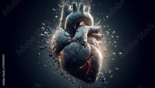 Heart made of stone breaking into pieces - Generative AI