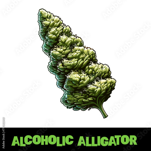 Vector Illustrated Alcoholic Alligator Cannabis Bud Strain Cartoon
