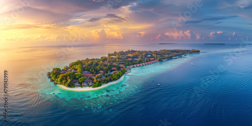Picturesque morning on tropical island. , top down aerial view.