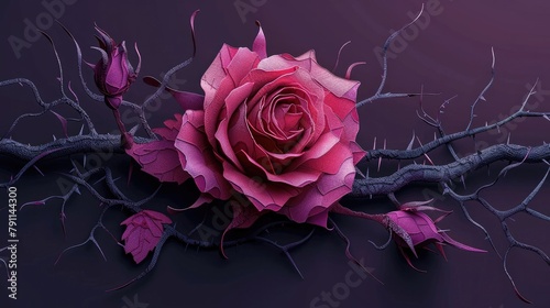 Papercut Rose in Thorny Vine Embraces Intricate Detail and Sharp Contrast