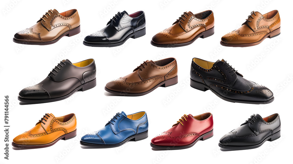 White background cutouts of classic formal occasion shoes collection Set in different styles and colors White background cutouts of classic formal occasion shoes collection Set in different styles and colors