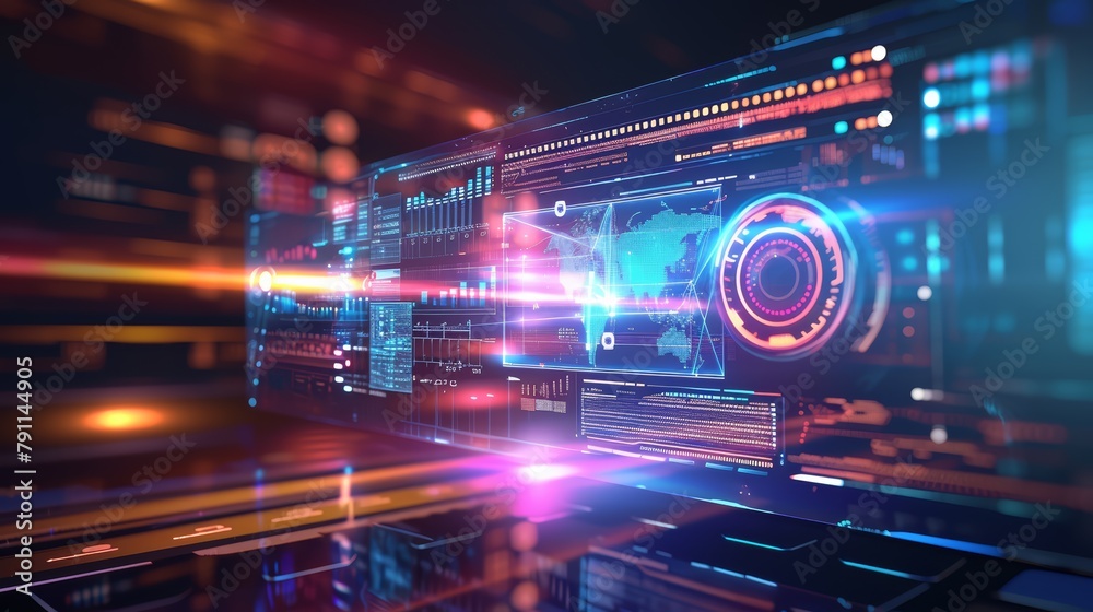 Futuristic Digital Data Interface with Glowing Elements Futuristic Digital Data Interface with Glowing Elements
