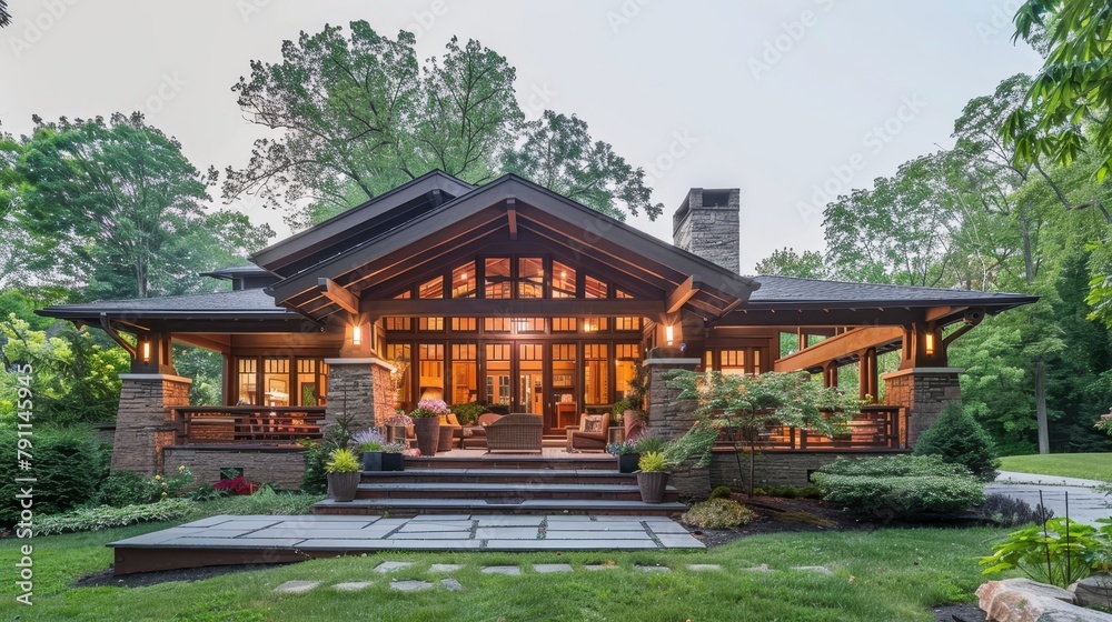Craftsman revivals with exposed beams AI generated illustration Craftsman revivals with exposed beams AI generated illustration