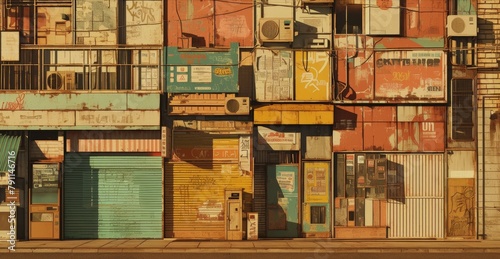 Anime Style Painting 70s City Environment Elements Wallpaper Background