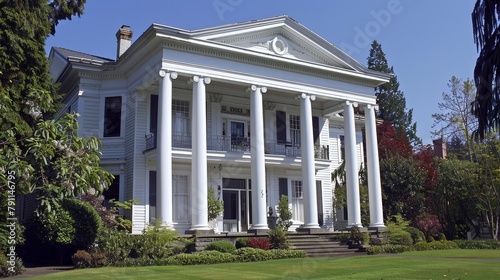 Greek revival homes with columns  AI generated illustration photo