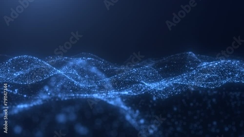Abstract flowing smooth particles waves background. Digital network. Big data. Seamless loop animation photo