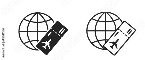 world and flight ticket flat and line icons. air travel and journey symbols. isolated vector images for tourism design