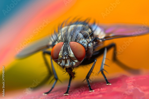 macro photo of big nasty dirty housefly  generative AI