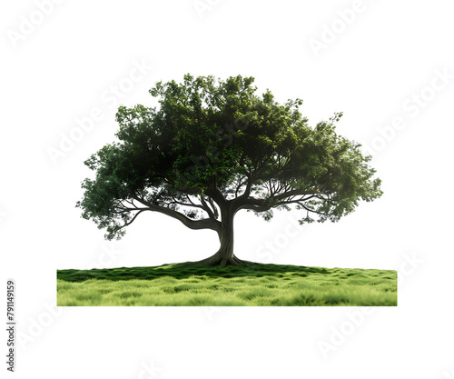 Single oak tree with lush foliage isolated on white background  representing the beauty of nature in summer