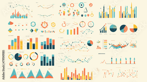 Collection of colorful charts diagrams graphs plots