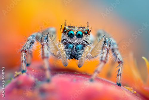 big dangerous poisonous tarantula spider on the background of colorful nature, generative AI